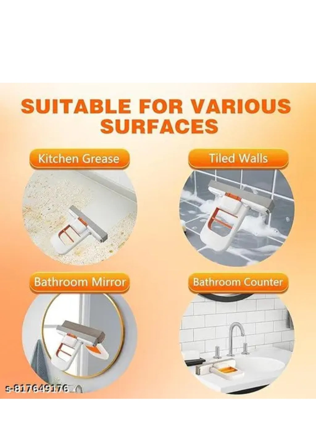 Mini Foldable Desktop Mop, Portable Cleaning Sponge, White, One-Hand Squeeze Handle, Replaceable Head, Wet/Dry Use for Bathroom Kitchen Glass