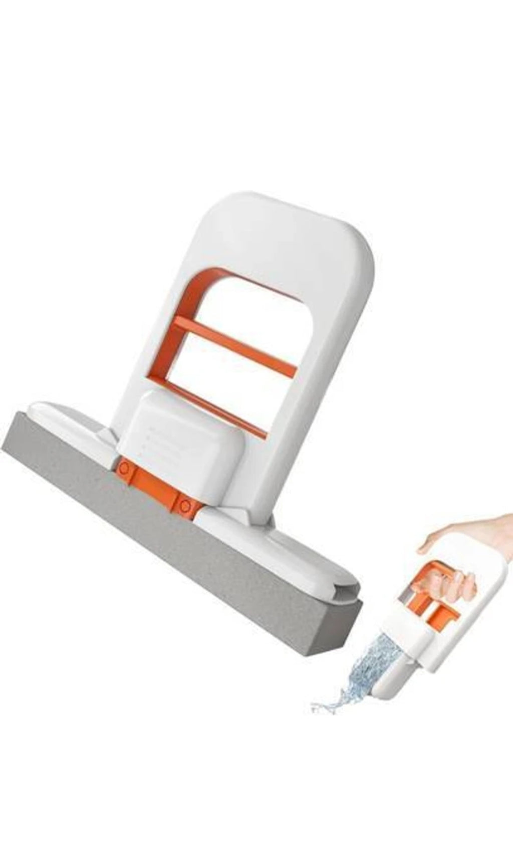 Mini Foldable Desktop Mop, Portable Cleaning Sponge, White, One-Hand Squeeze Handle, Replaceable Head, Wet/Dry Use for Bathroom Kitchen Glass